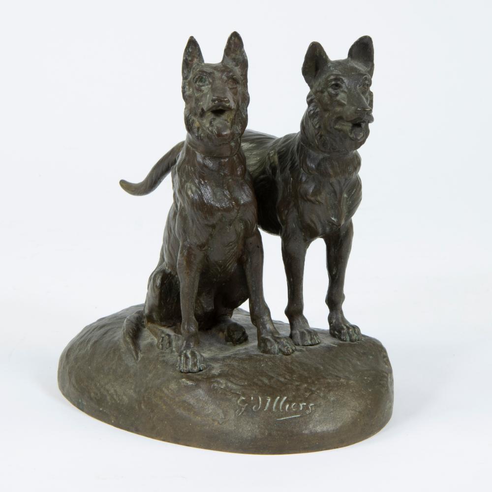 Gaston d' Illiers comparable auction result: gaston d illiers 1876 1932 52 bronze group of 2 dogs signed