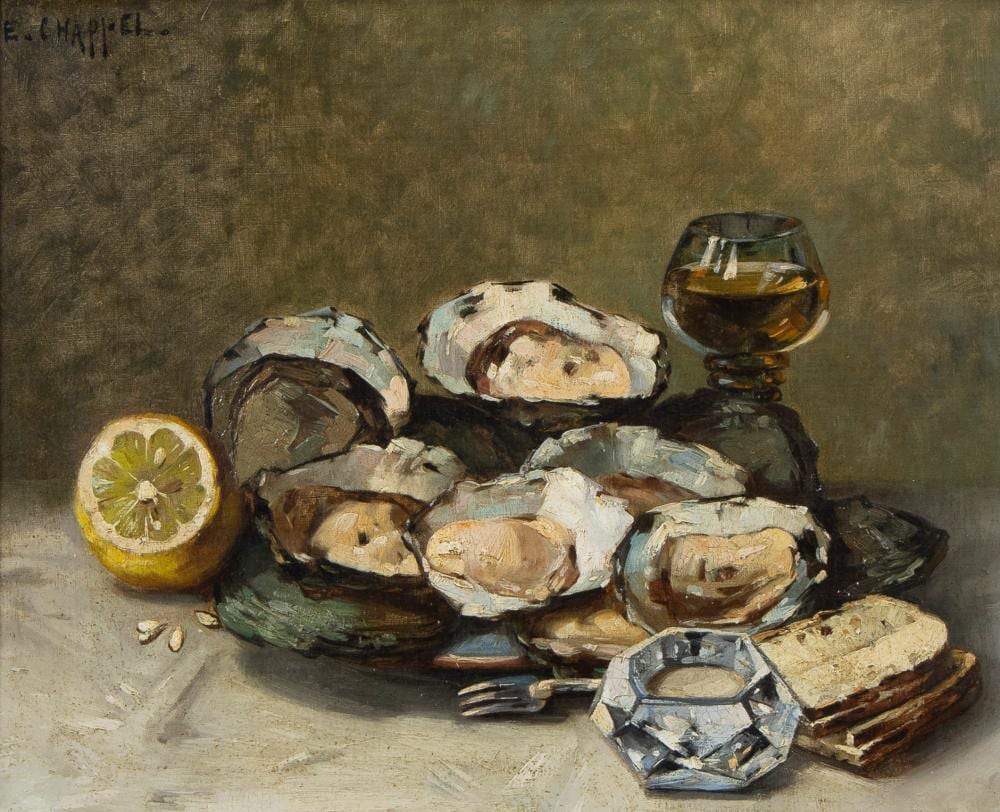 Edouard Chappel comparable auction result: edward chappel 1859 1946 oil on canvas still life with oysters signed