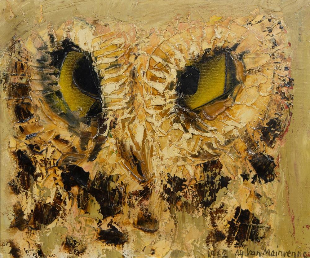 Alfons van Meirvenne comparable auction result: alfons van meirvenne 1932 oil on canvas owl signed and dated 1962
