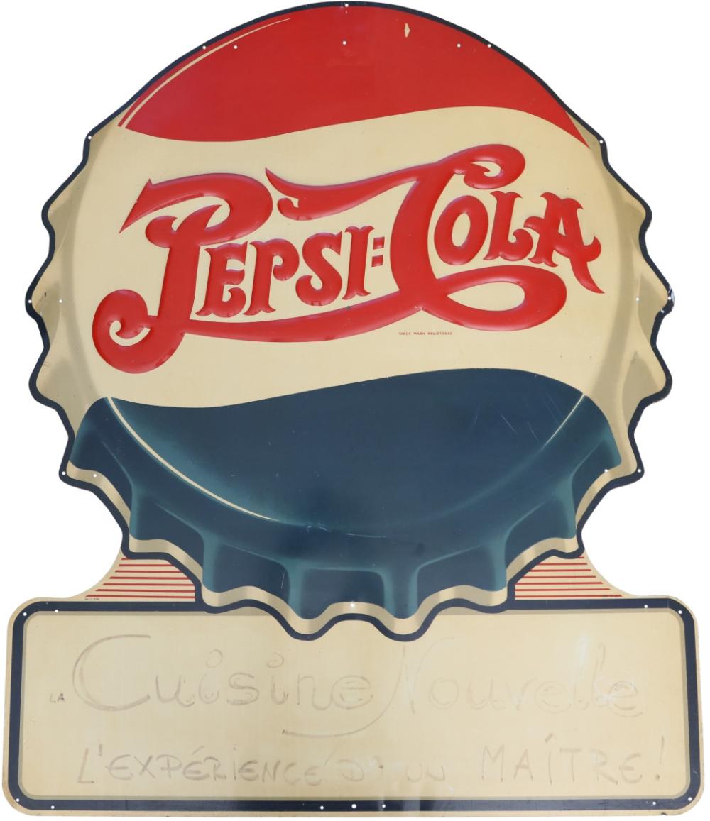 Large Pepsi crown cap tin sign, France, around 1950 sold by Pari Auktionen, lot 31 — auction record photograph