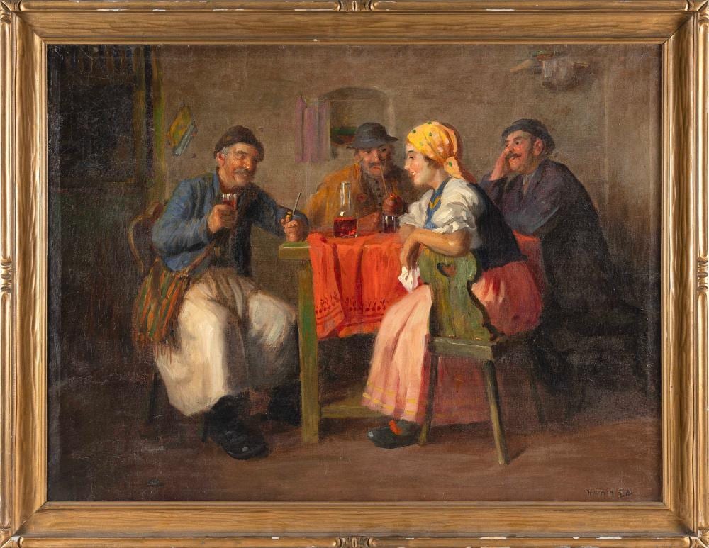 Andor G. Horvath comparable auction result: andor g horvath hungary 1876 1966 figures seated around a table oil on canvas 29 5 x 39 framed 35 x 44