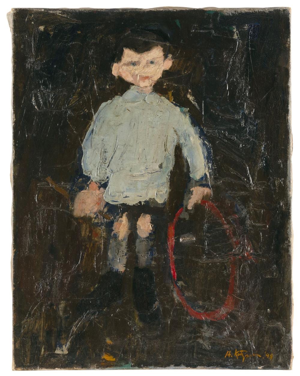 Herbert Katzman comparable auction result: herbert katzman new york illinois italy 1923 2004 portrait of a boy holding a hoop oil on canvas 25 5 x 20 unframed