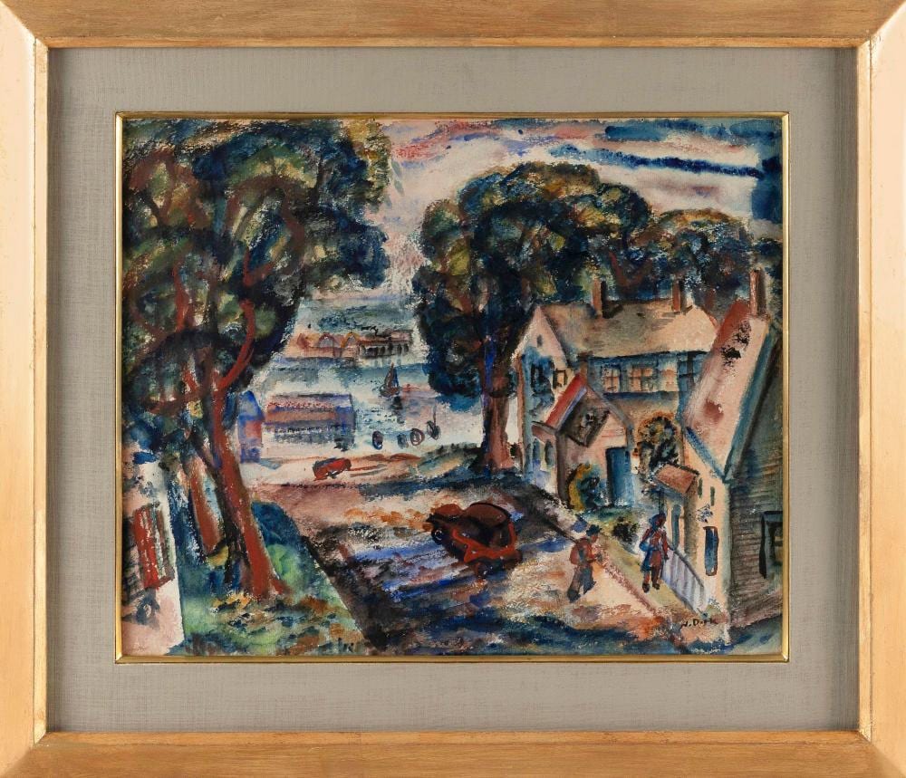 Nathaniel Dirk comparable auction result: nathaniel dirk new york massachusetts 1895 1961 gloucester street scene watercolor on paper 15 5 x 19 sight framed 23 x 27