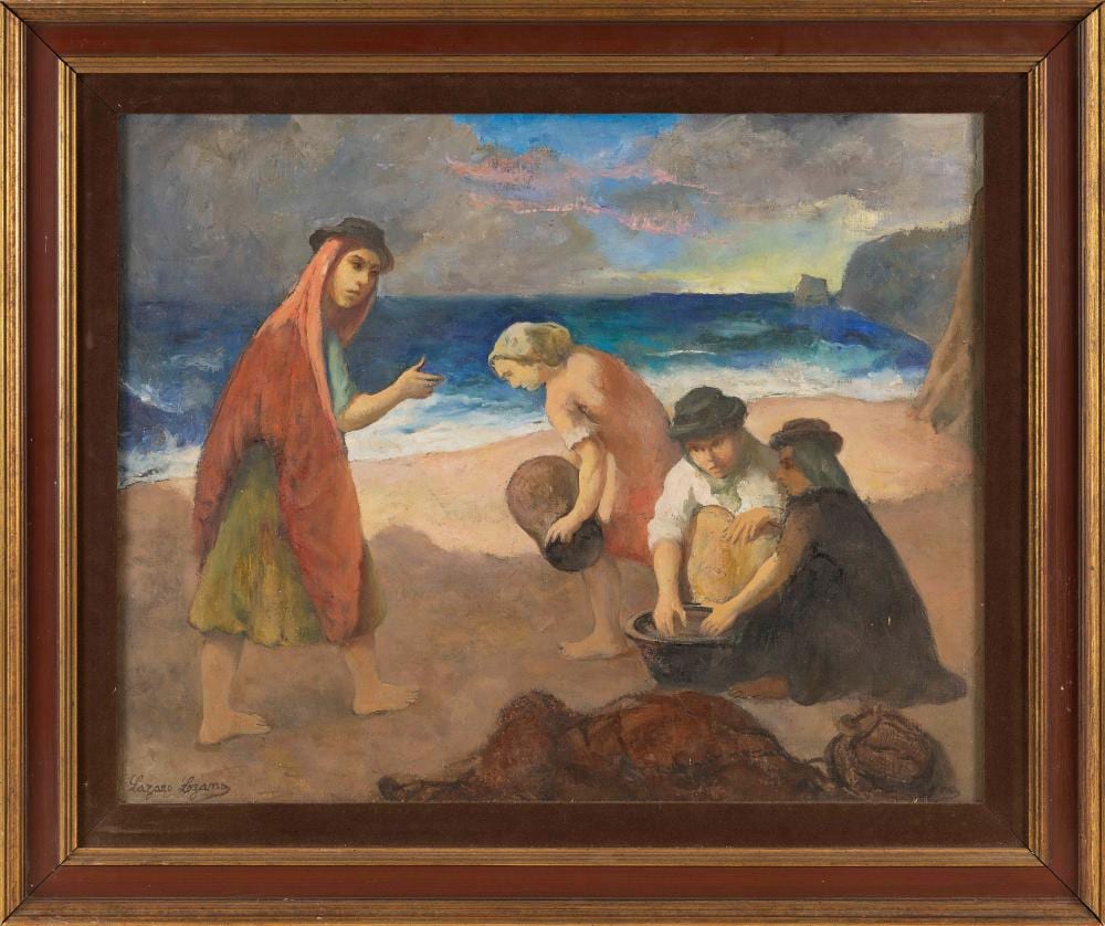 Bonifacio Lazaro Lozano comparable auction result: bonifacio lazaro lozano portugal spain 1906 1999 levando el pescado lifting the fish oil on canvas 19 5 x 24 framed 25 x 30