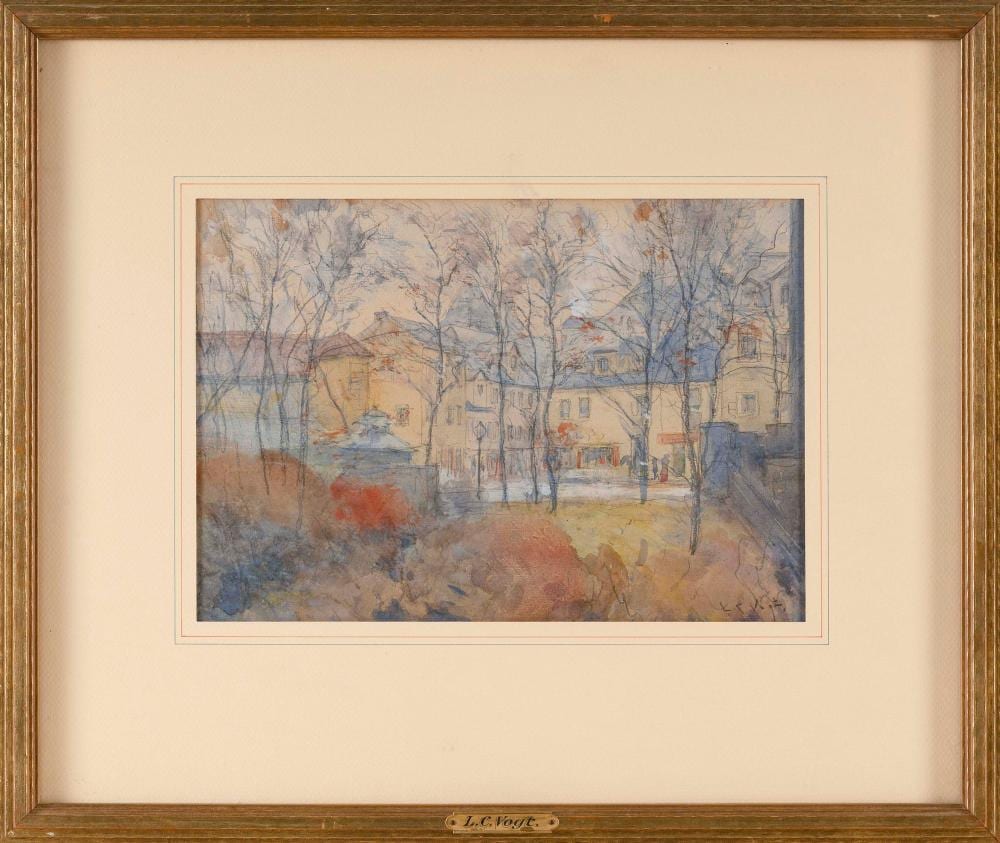 louis charles vogt ohio california 1864 1939 buildings near a park possibly cincinnati watercolor and pencil on paper 7 5 x 11 framed 15 x 18 · Eldred's · 2024-05-24 Louis Charles Vogt comparable auction result: louis charles vogt ohio california 1864 1939 buildings near a park possibly cincinnati watercolor and pencil on paper 7 5 x 11 framed 15 x 18