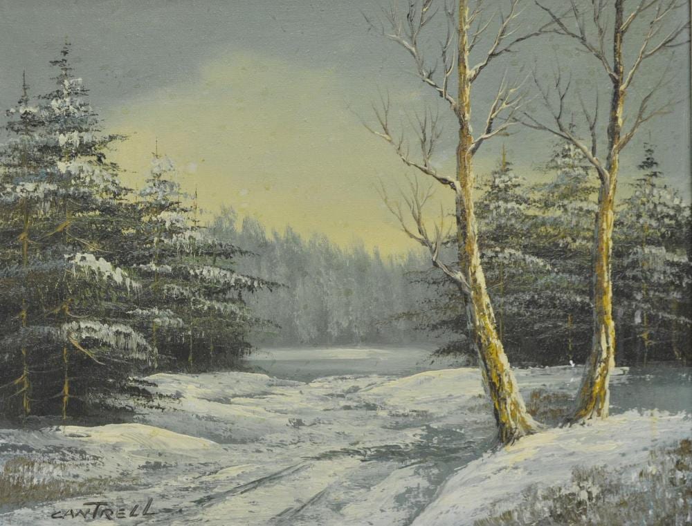 Phillip Cantrell comparable auction result: phillip cantrell b 1922 painting winter landscape
