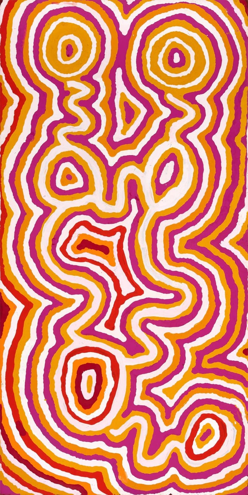 Ningie Nanala comparable auction result: ningie nangala c1937 tjitana 2002 acrylic on linen 100 x 50 x 2 cm ready to hang signed verso warlayirti artists cat no 747 02