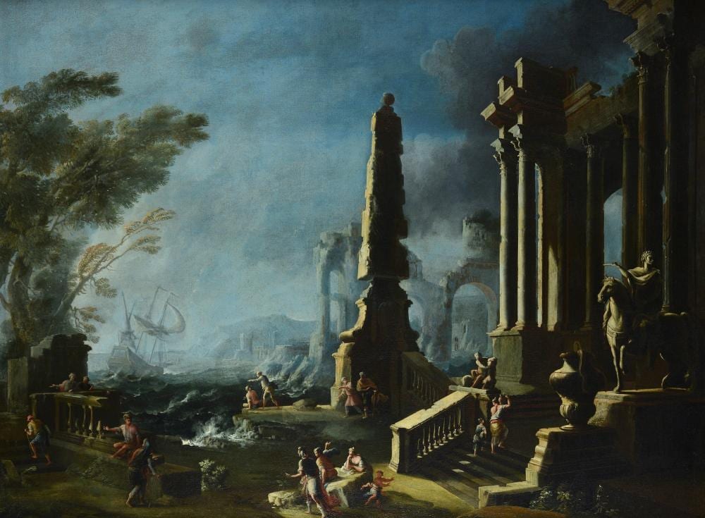 Leonardo Coccorante comparable auction result: leonardo coccorante napoli 1680 1750 veduta di porto con architetture fantastiche