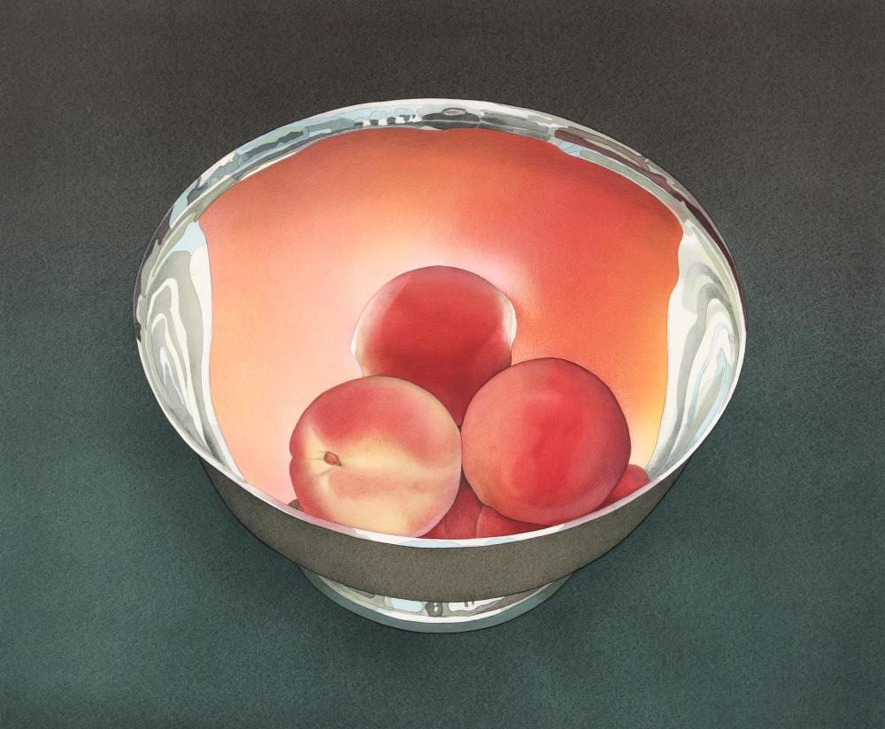 Mark Adams comparable auction result: mark adams lithograph peaches in silver bowl 1993