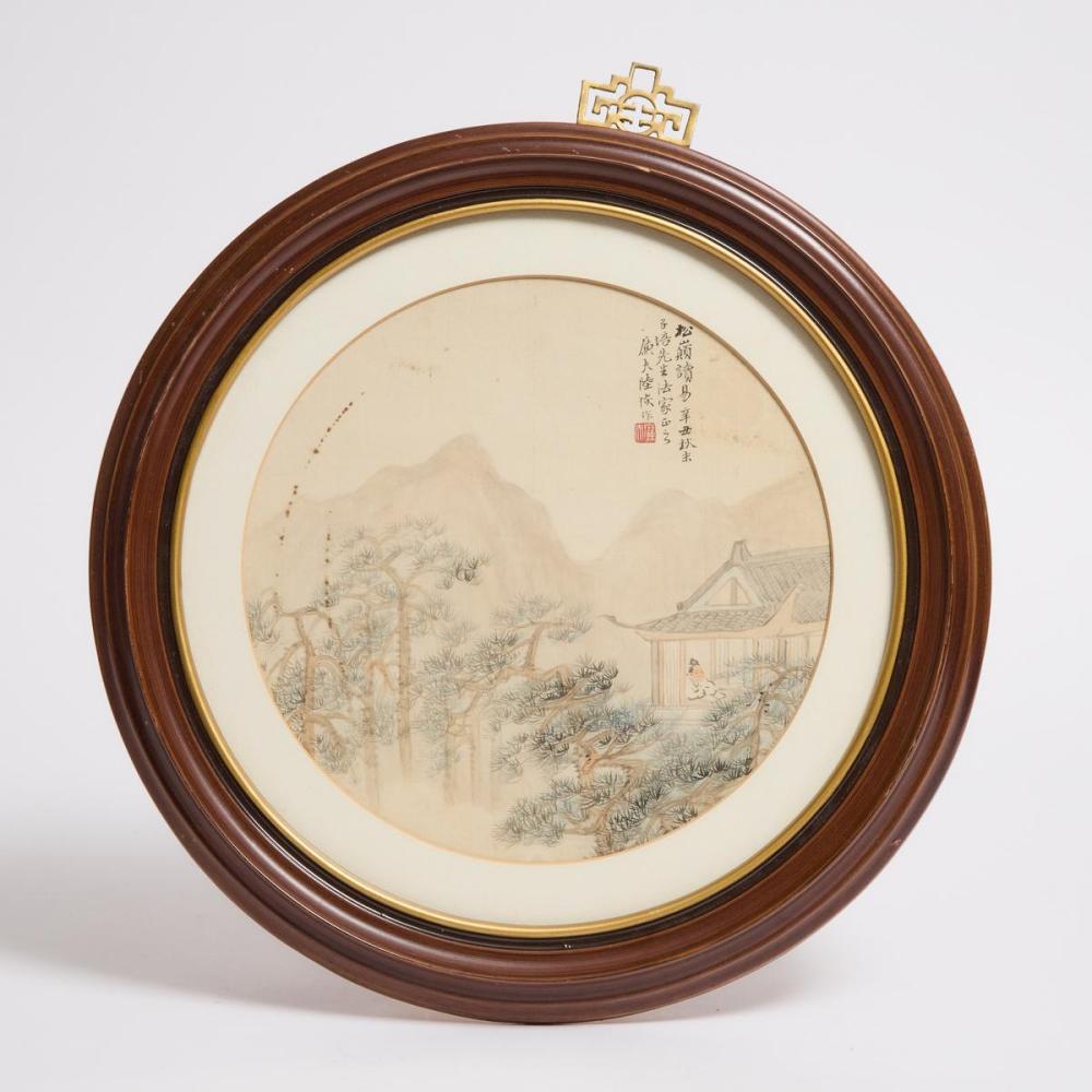 Hui Lu comparable auction result: lu hui 1851 1920 scholar in pavilion dated 1901 1851 1920 1901 fan painting diameter 9 8 in 25 cm