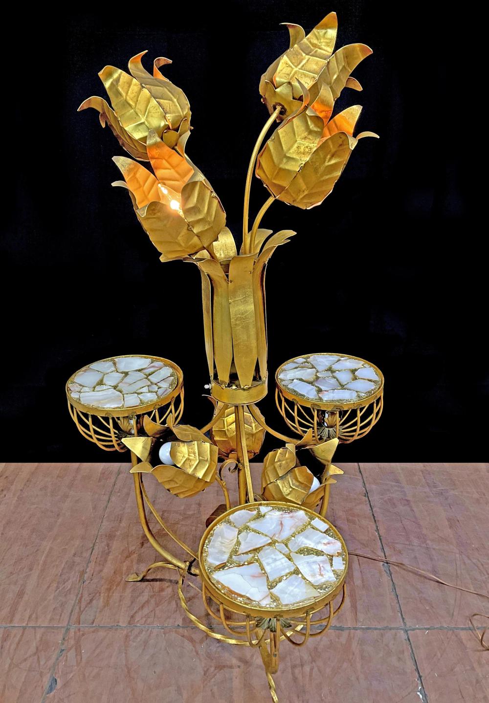 Mid Century Floral Gold Tole & Iron Floor Lamp sold by EJ'S Auction & Appraisal, lot 2065 — auction record photograph