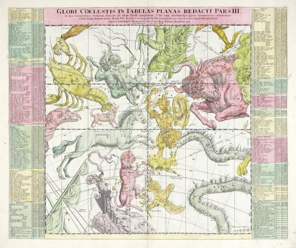 Johann Gabriel Doppelmayr comparable auction result: johann gabriel doppelmayr globi coelestis in tabulas planas redacti pars iii norimbergae ioh bapt homanni 1742