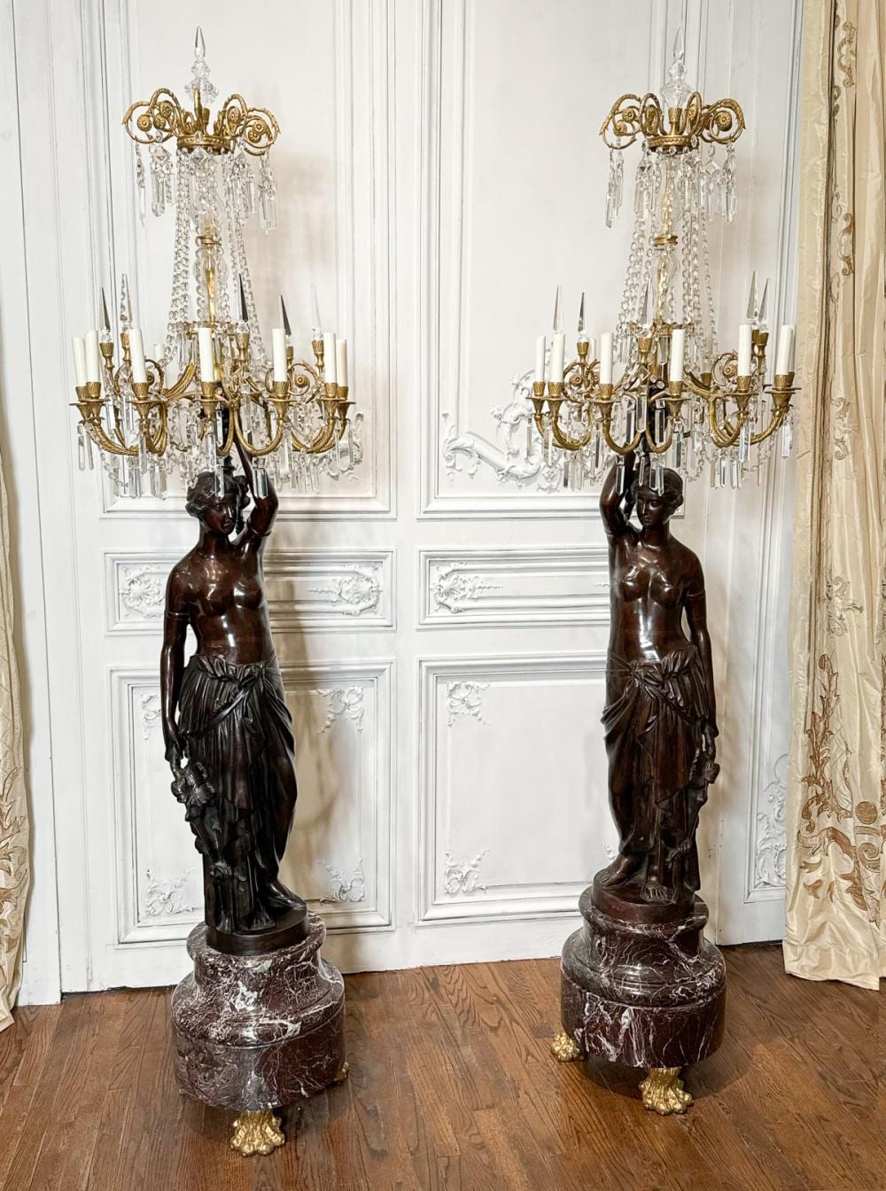 Julien Causse comparable auction result: pair bronze figural torcheres after julien causse