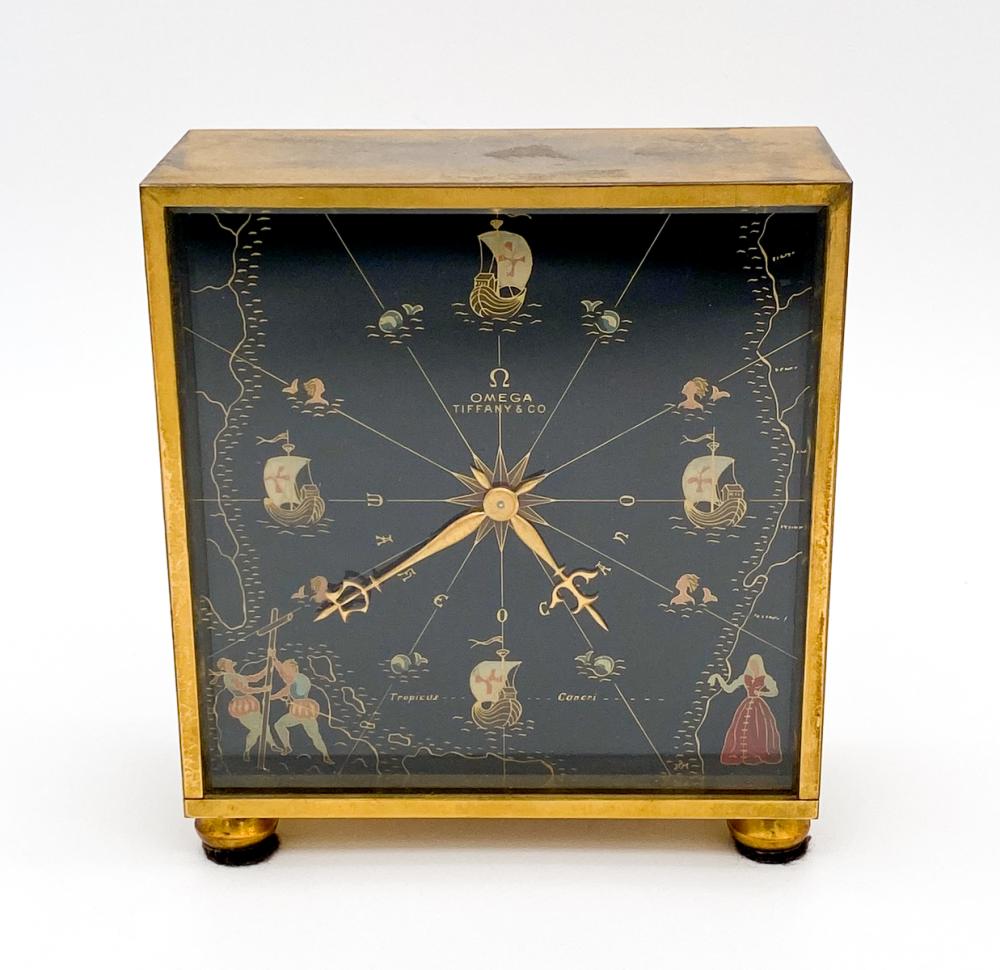 Auction comp thumbnail for Rare Omega For Tiffany & Co. Brass Desk Clock (J. Garrett Auctioneers, Lot 724)