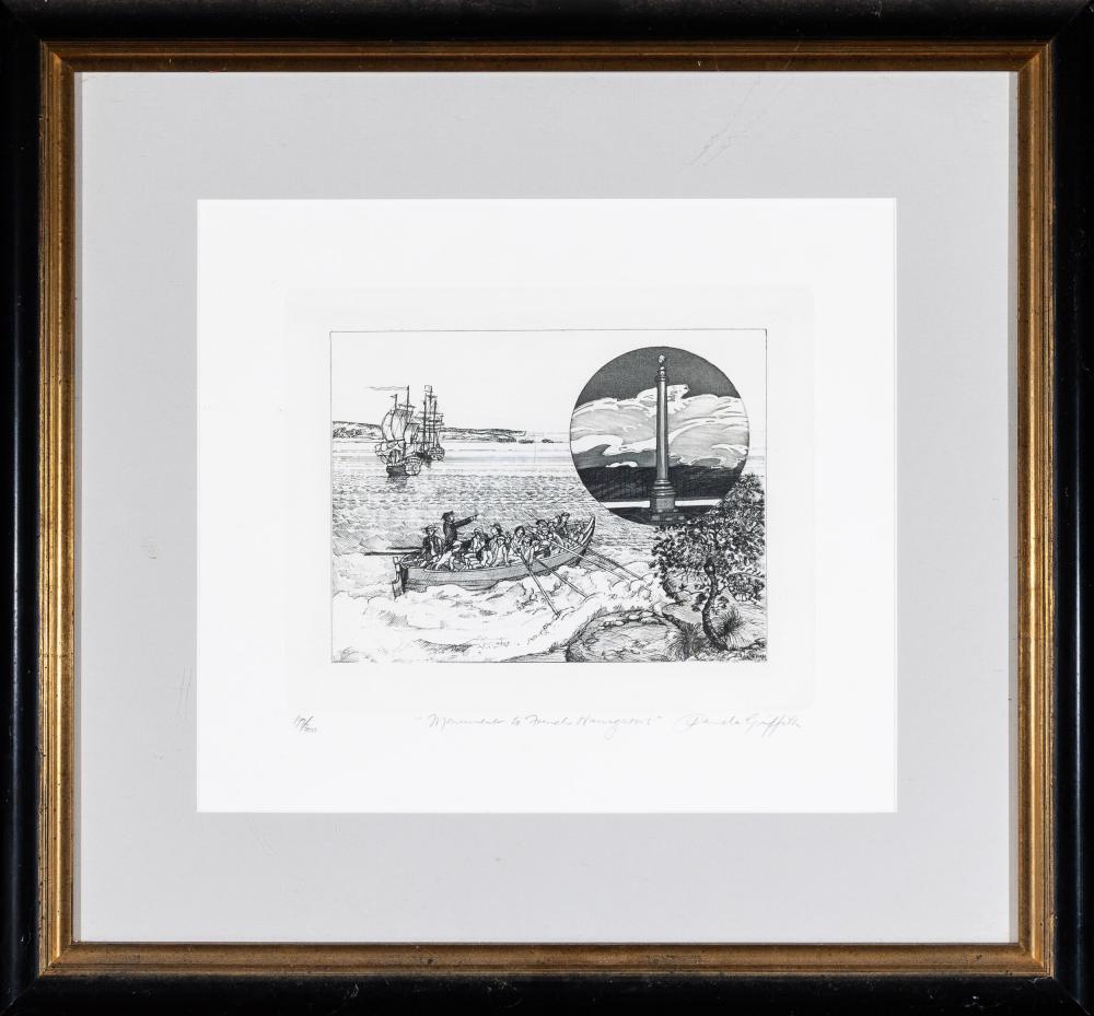 Pamela Griffith comparable auction result: pamela griffith monument to french navigators 22 x 28 cm frame size 55 x 60cm