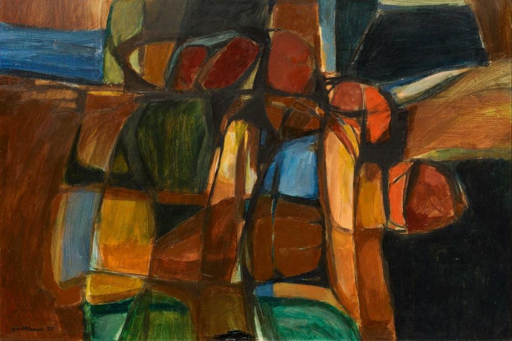 Eben van der Merwe comparable auction result: eben van der merwe sa born 1932 oil abstract forms signed dated 65 50 x 75