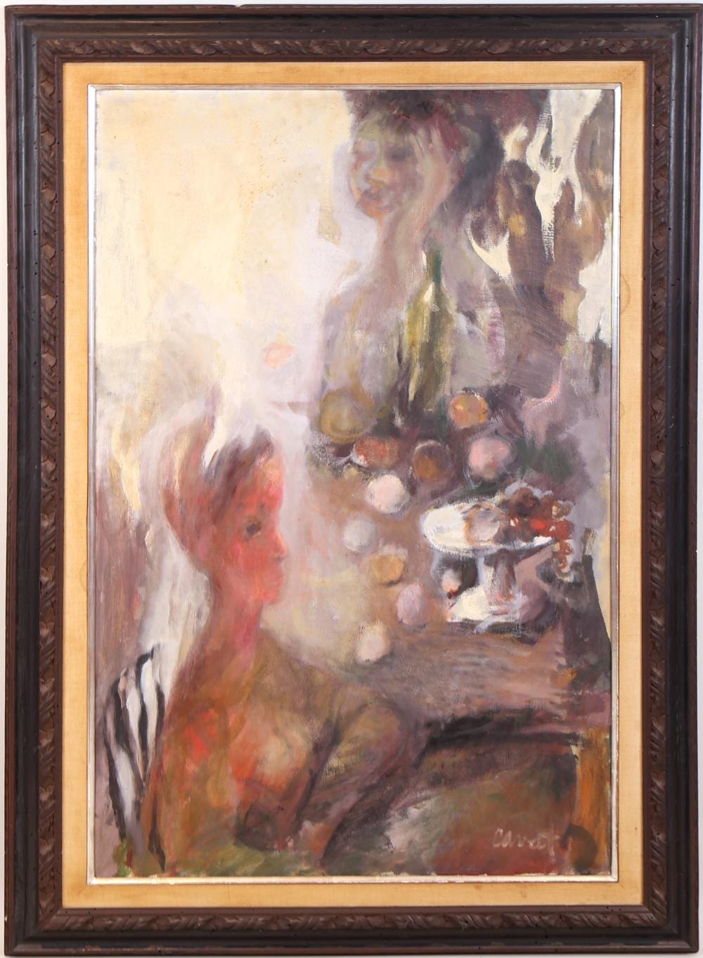 Irma Cavat comparable auction result: irma cavat american 1928 two figures at table oil on canvas