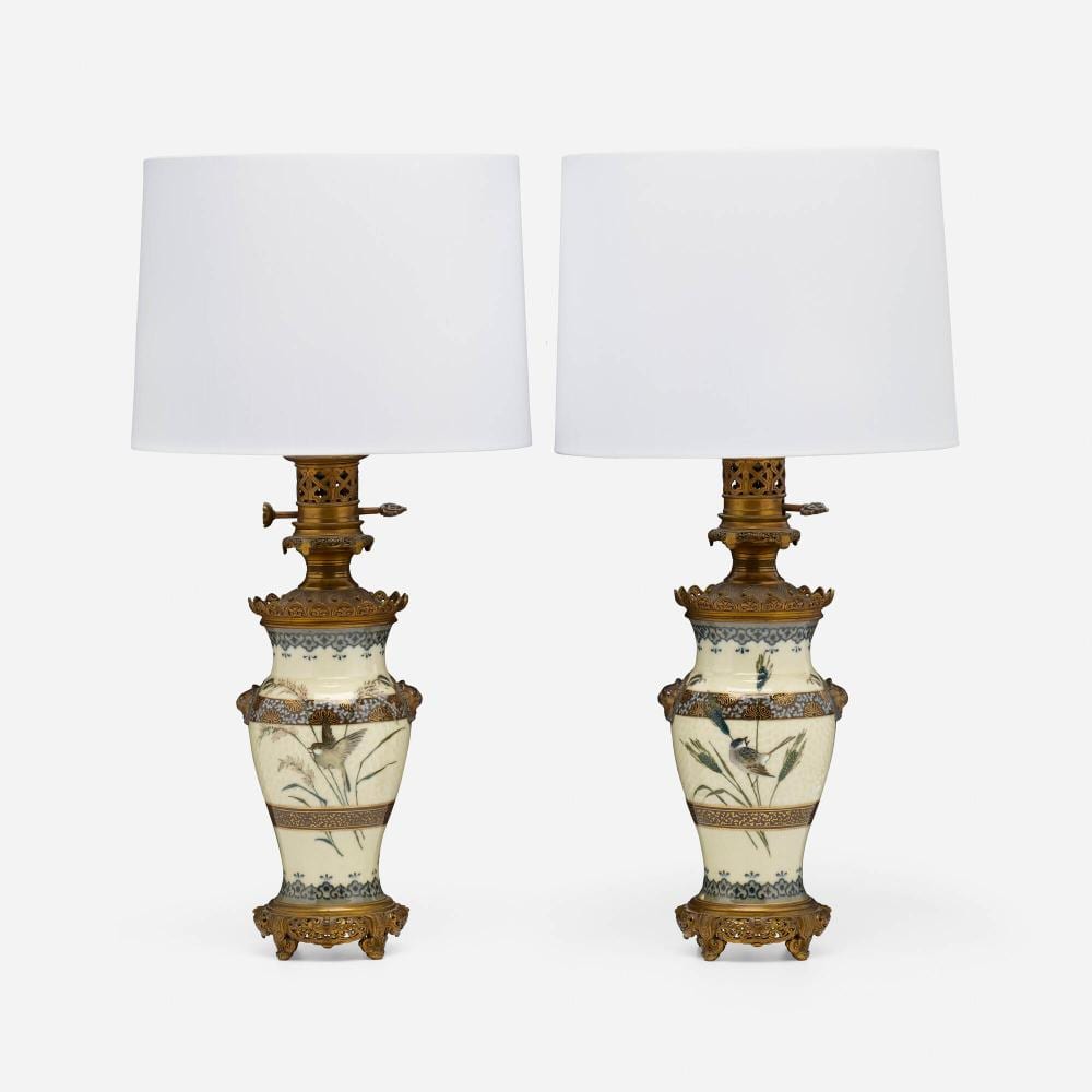 Albert-Louis Dammouse comparable auction result: albert louis dammouse japonesque lamp bases with song birds pair