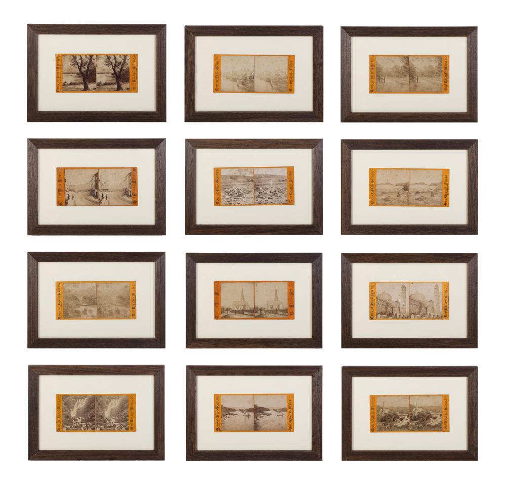 A COLLECTION OF TWELEVE VICTORIAN FRAMED STEREOGRAPHIC VIEWS OF IRELAND printed photographs from the 18760/70's possibly by William Lawrence and others, entitled 'Gems of Irish Scenery' the Albana Series. Each 21 xx 29.5cm Stereoscopic v sold by Adam's, lot 240 — auction record photograph