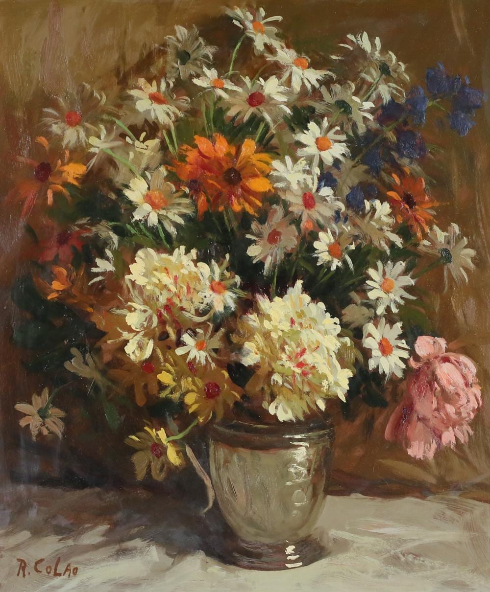 Rudolph Colao comparable auction result: rudy colao oil on masonite still life