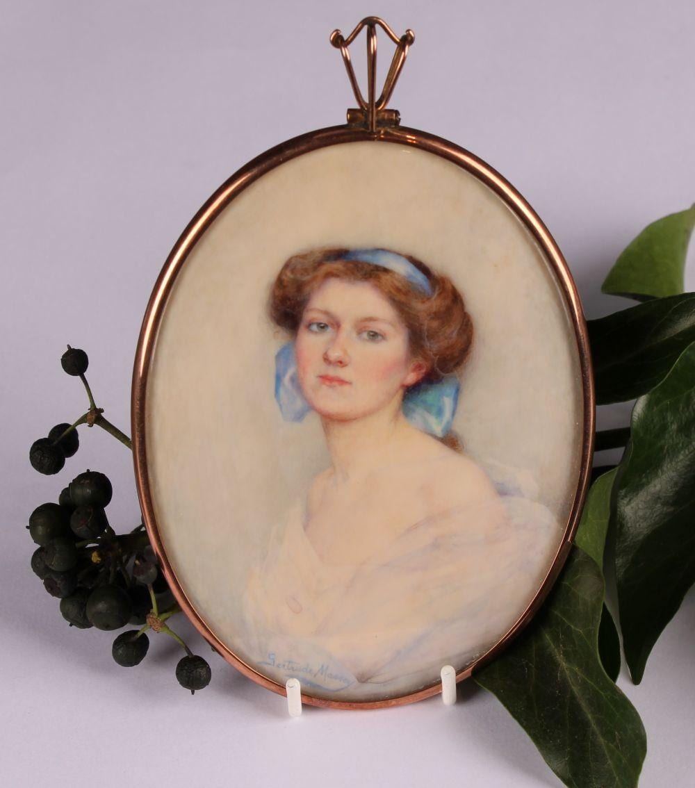 Gertrude Massey comparable auction result: gertrude massey british 1868 1957 oval portrait miniature on ivory eva 10 5cm x 7 5cm ivory submission reference 6wjyzu1r