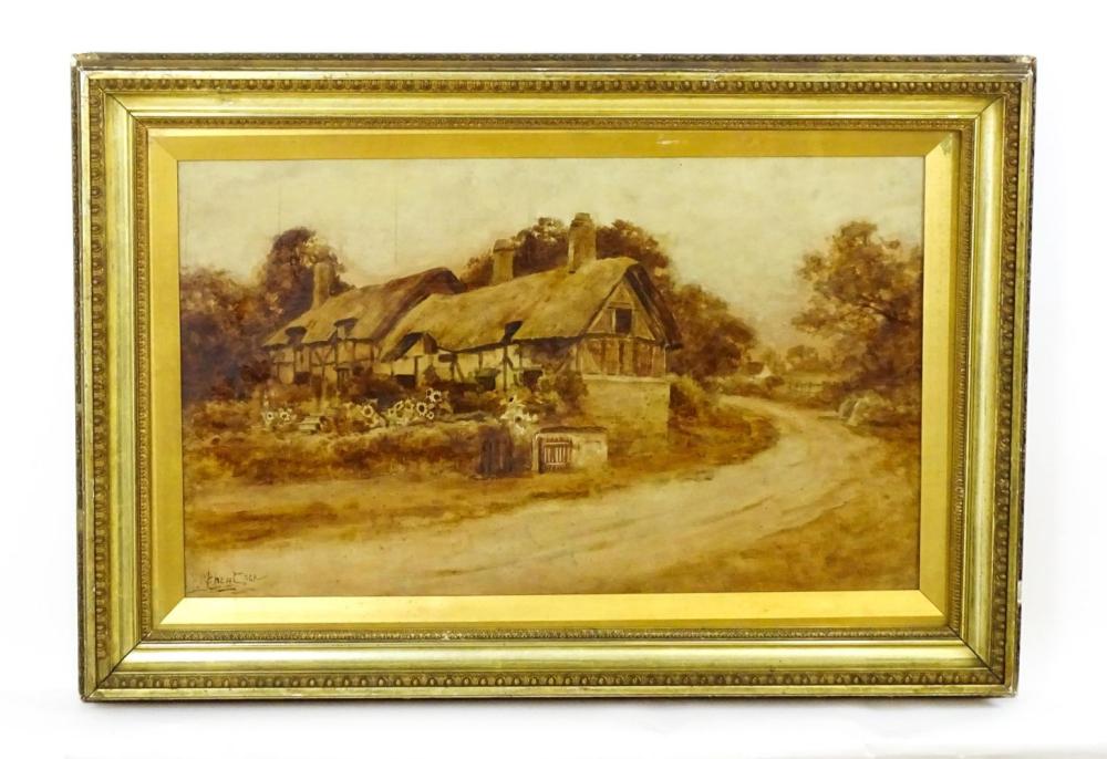 Peter Ghent comparable auction result: peter ghent 1856 1911 oil on canvas a village scene with a timber frame