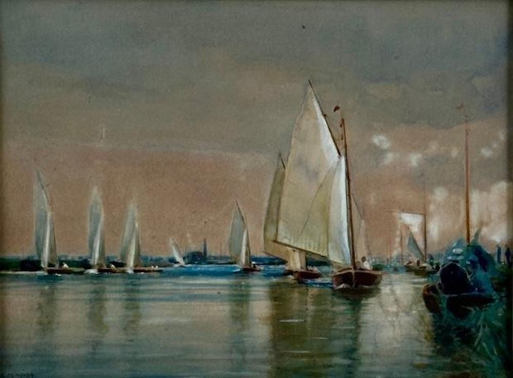 Charles Mayes Wigg comparable auction result: charles mayes wigg watercolor sailing regatta norfolk