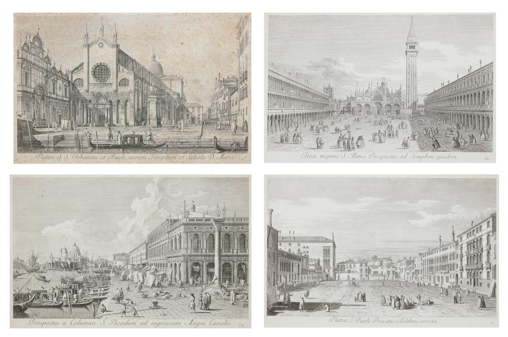 Antonio Visentini comparable auction result: antonio visentini italian 1688 1782 four venetian views visentini brustoloni after canaletto etchings with engraving on laid and wove papers largest 11 x 17in 28 x 43cm