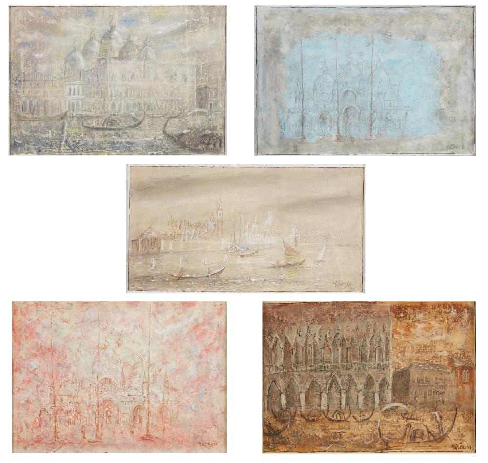 Giorgio Valenzin comparable auction result: giorgio valenzin italian 1901 1978 views of venice 5 mixed media largest 13 x 19in 33 x 48cm