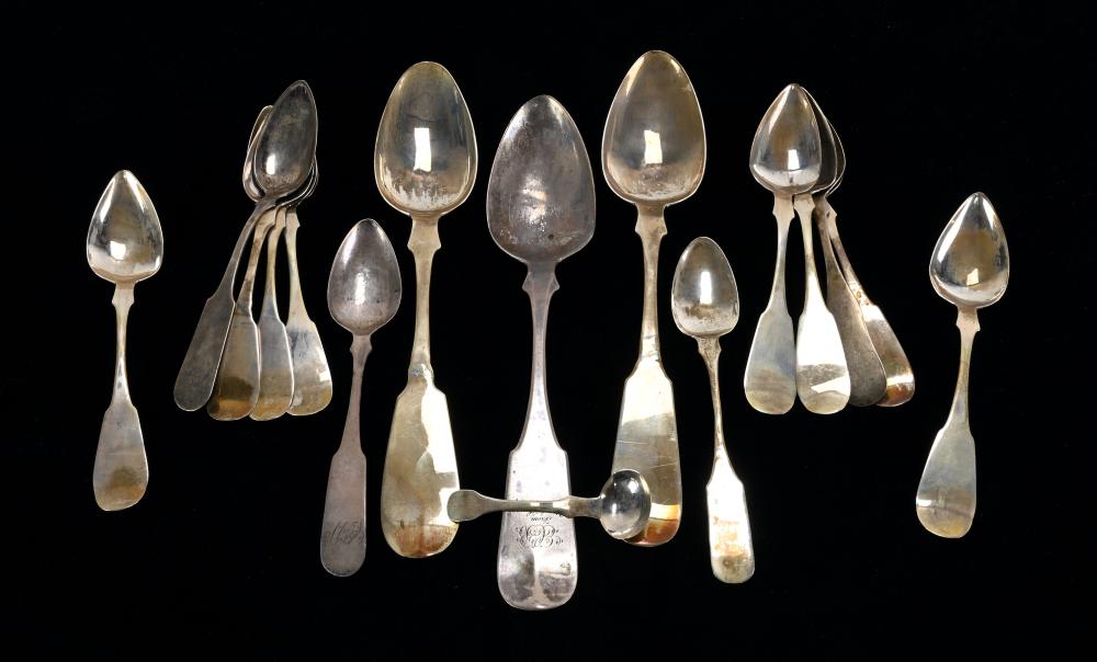 Early American Coin Silver Spoon Collection sold by Mebane Antique Auction, lot 28 — auction record photograph