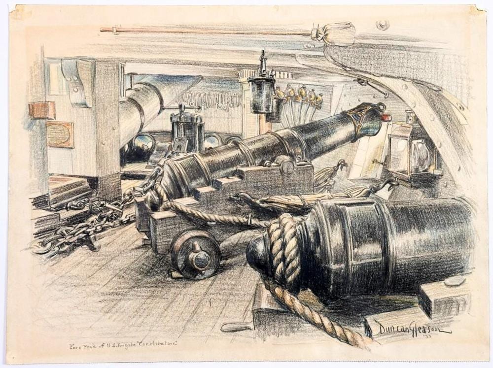 Duncan Gleason comparable auction result: duncan gleason 1881 1959 signed pencil on paper drawing us frigate constitution 1933