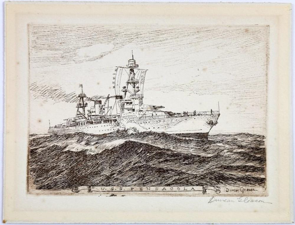 Duncan Gleason comparable auction result: duncan gleason 1881 1959 pencil signed etching on paper uss pensacola