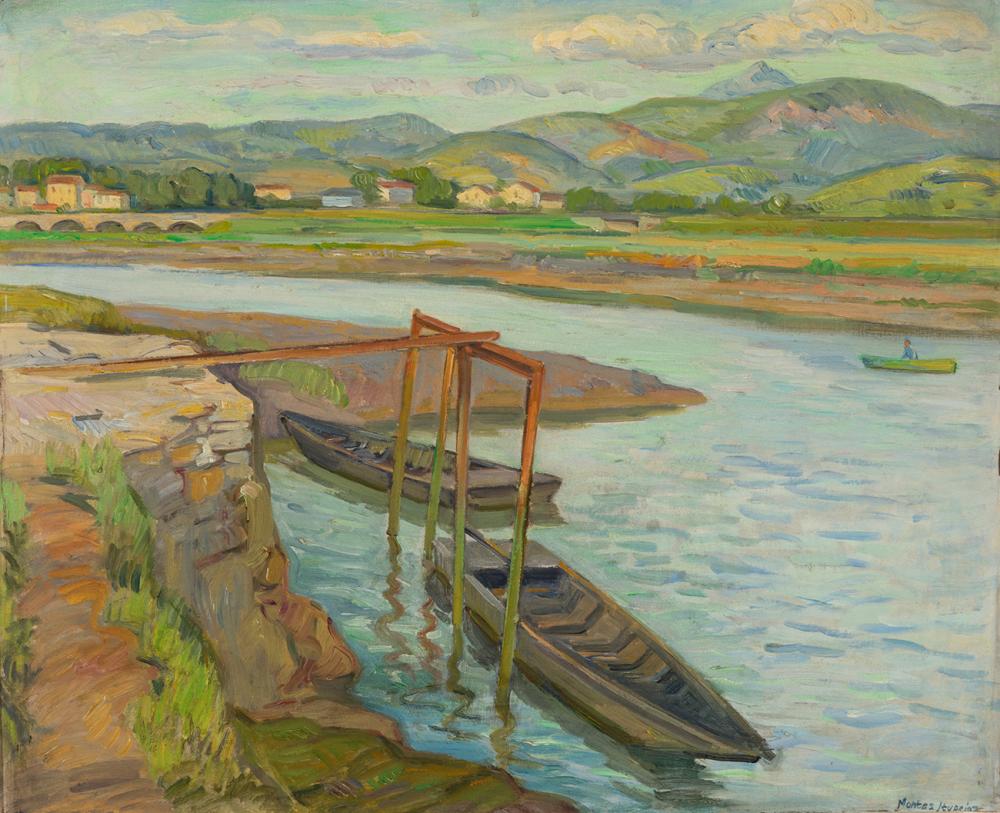 Gaspar Montes Iturrioz comparable auction result: gaspar montes iturrioz ir n guip zcoa 1901 1998 landscape of the bidasoa in fuenterrab a oil on canvas signed in the lower right corner signed and titled on the back