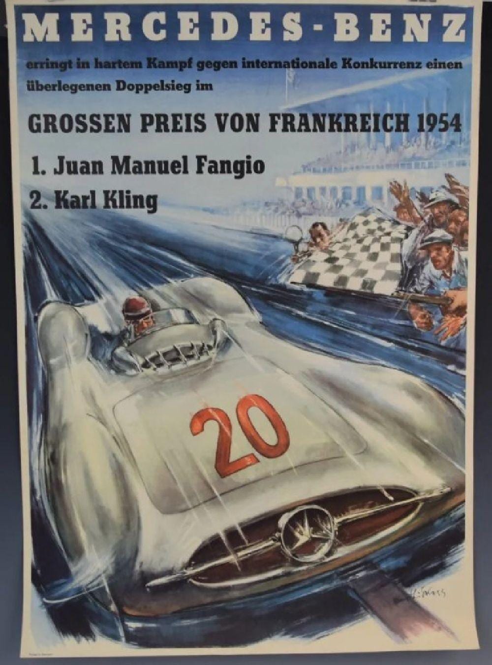 Hans Liska comparable auction result: hans liska mercedes benz racing poster