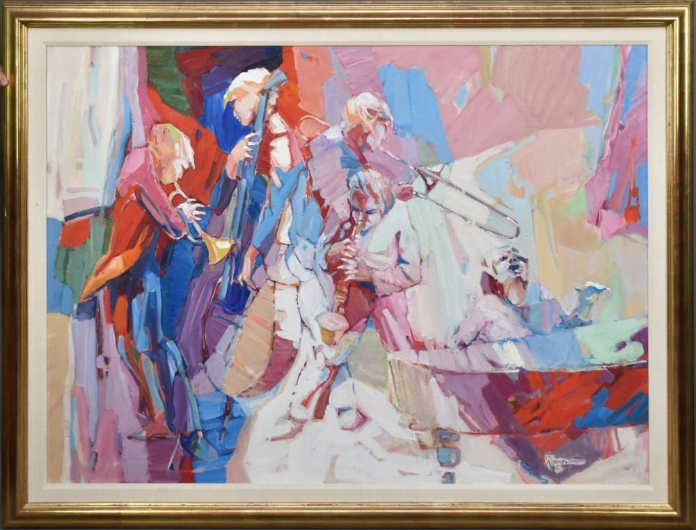 irving rosenzweig american 1915 1983 orchestra oil on canvas 40 x 20 canvas 44 x 60 overall · Bill Hood & Sons Arts & Antiques Auctions · 2024-04-30 Irving Rosenzweig comparable auction result: irving rosenzweig american 1915 1983 orchestra oil on canvas 40 x 20 canvas 44 x 60 overall