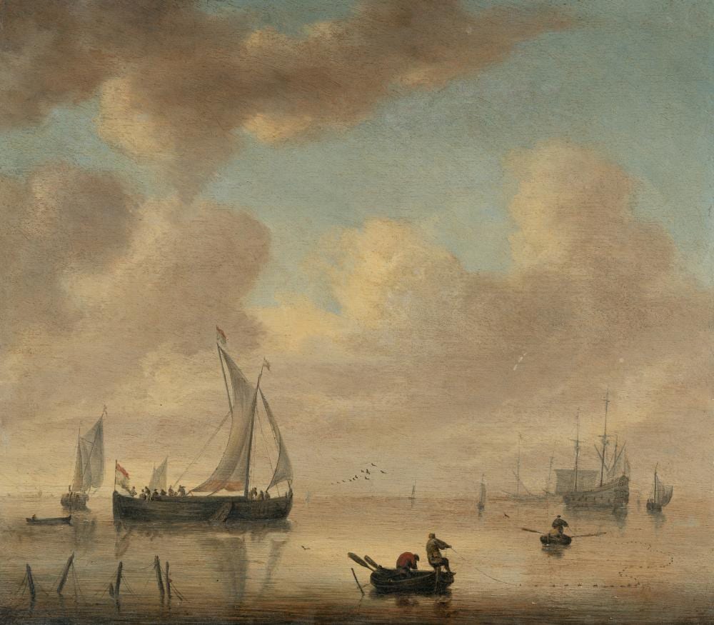Willem Hermansz. van Diest comparable auction result: willem hermansz van diest zugeschrieben 1610 den haag 1670 segelschiffe und fischer auf ruhigem meer sailing ships and fisher boats in a calm sea