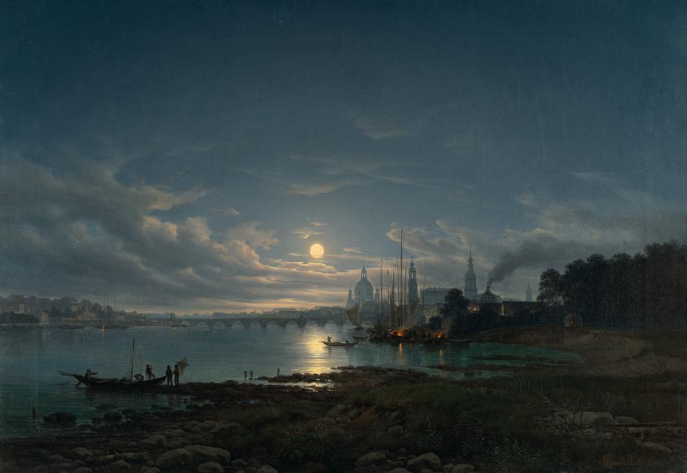 Johann Anton Castell comparable auction result: johann anton castell 1810 dresden 1867 ansicht auf dresden mondschein view of dresden moonlight