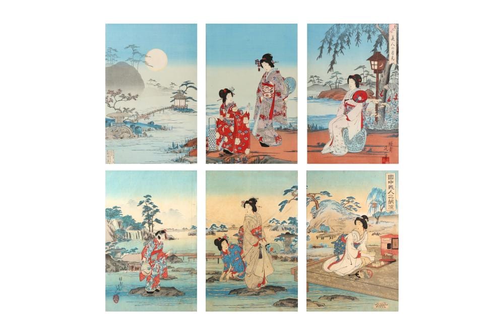 Watanabe Nobukazu comparable auction result: watanabe nobukazu 1874 1944 two japaense woodblock print triptychs