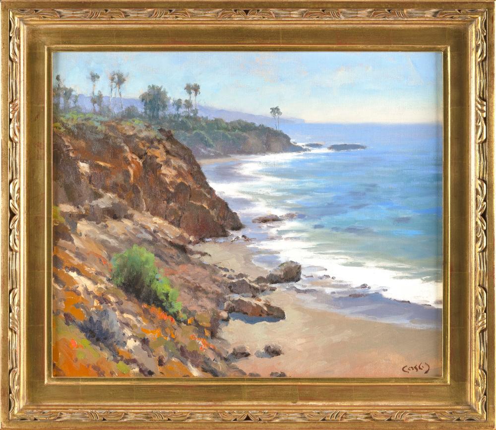 John Cosby comparable auction result: john cosby california 1955 heisler cliffs laguna beach california oil on board 20 x 24 framed 26 x 29