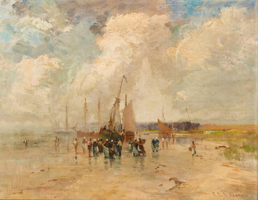 Charles Edwin Lewis Green comparable auction result: charles edwin lewis green american 1844 1915 figures on the beach low tide