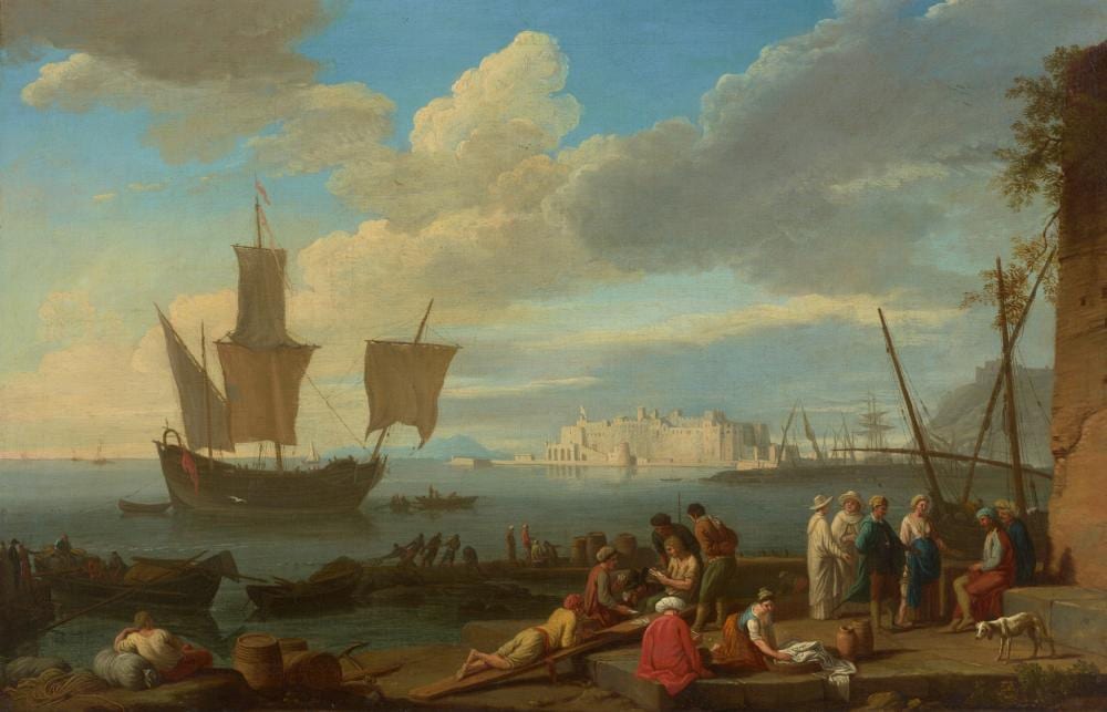 Adrien Manglard comparable auction result: adrien manglard lyon 1695 1760 rome the waterfront at naples with fishermen and merchants