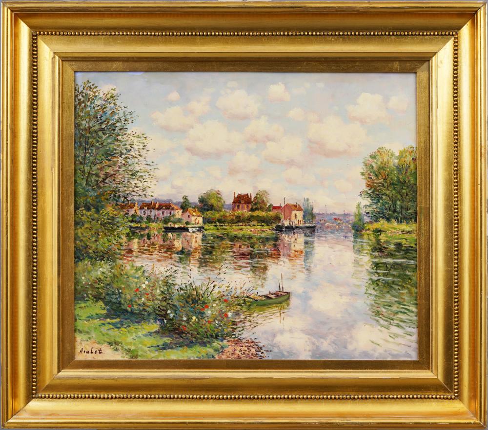Laurent Vialet comparable auction result: laurent vialet born 1967 vintage french impressionist river landscape framed oil painting