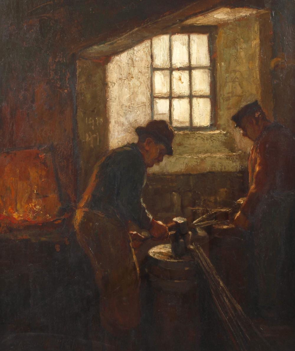Rudolph Guba comparable auction result: rudolf anton guba in der schmiede