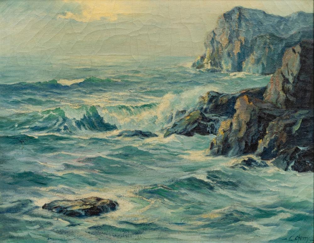 Lester Joseph Chaney comparable auction result: lester joseph chaney american 1907 1998 oil on canvas ca 1960s crashing waves off the maine coast h 22 w 28