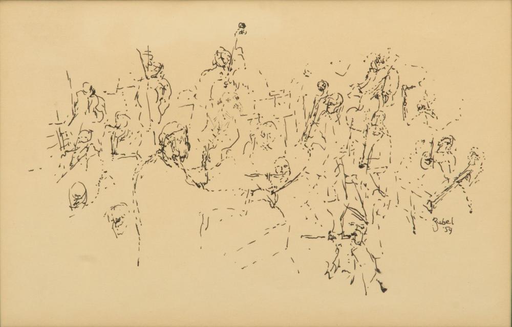 zubel kachadoorian armenian american 1924 2002 ink on paper ca 1939 orchestra h 4 75 w 8 · DuMouchelles · 2024-05-17 Zubel Kachadoorian comparable auction result: zubel kachadoorian armenian american 1924 2002 ink on paper ca 1939 orchestra h 4 75 w 8