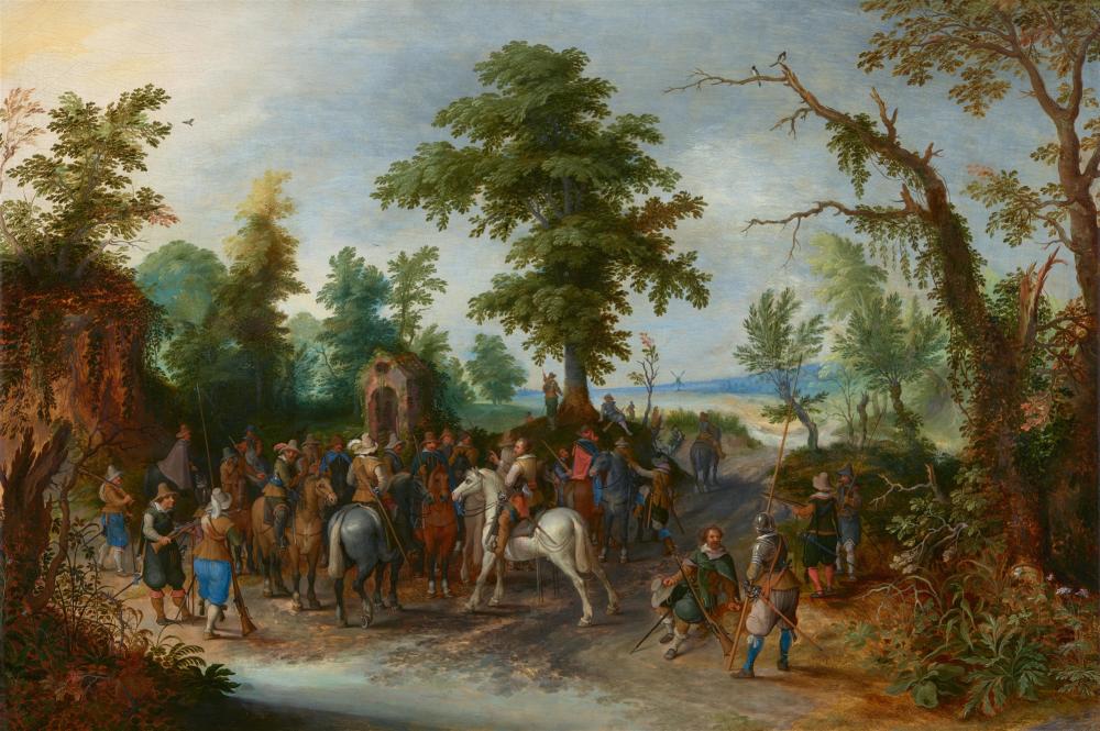 Sébastian Vrancx comparable auction result: sebastiaan vrancx soldiers meet in a forest clearing in front of a chapel