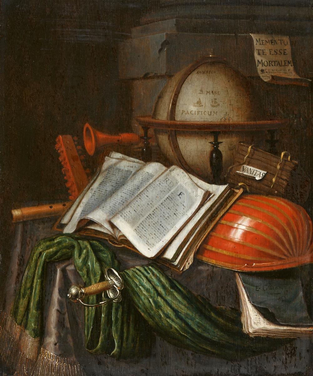 Edwaert Collier comparable auction result: edwaert collier vanitas still life with sword terrestrial globe and musical instruments