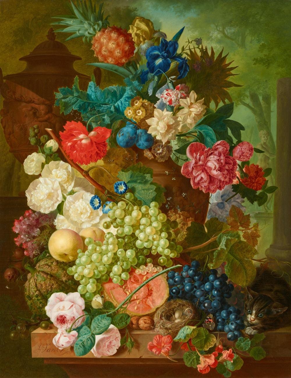 Jan van Os comparable auction result: jan van os flowers and fruit on a stone plinth