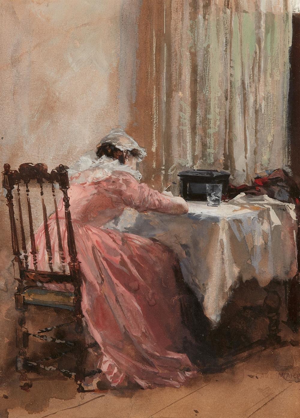 Carl von Marr comparable auction result: carl von marr young woman writing at a table