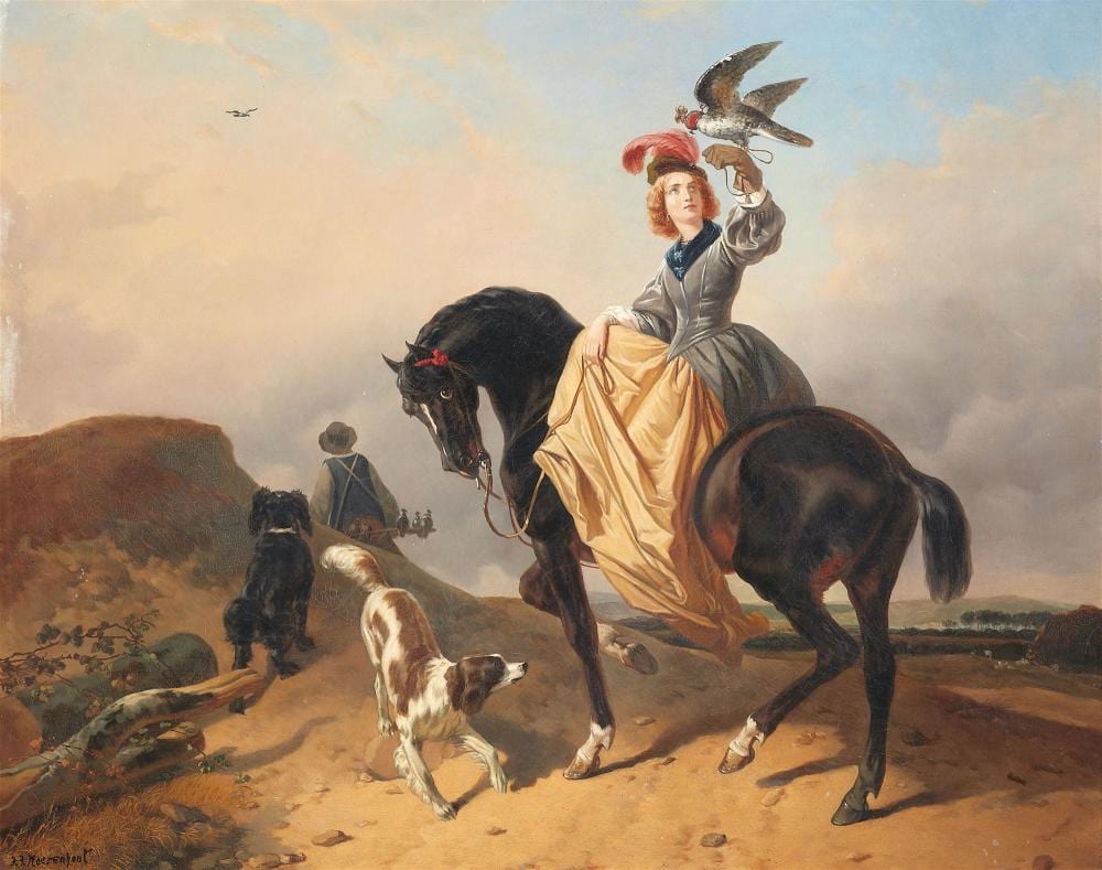 Josephus Jodocus Moerenhout comparable auction result: josephus jodocus moerenhout female falconer on a black horse